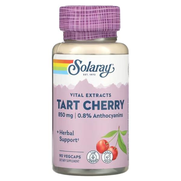 Вишня, Tart Cherry, Solaray, 850 мг, 90 растительных капсул - Фото 1