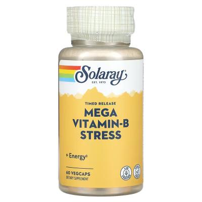 Мега-витамин B для снятия стресса, Timed Release Mega Vitamin-B Stress, Solaray, 60 растительных капсул