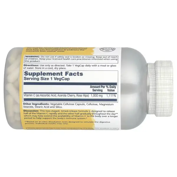 Вітамін С, Vitamin C, Solaray, двофазне вивільнення, 1000 мг, 250 капсул - Фото 2