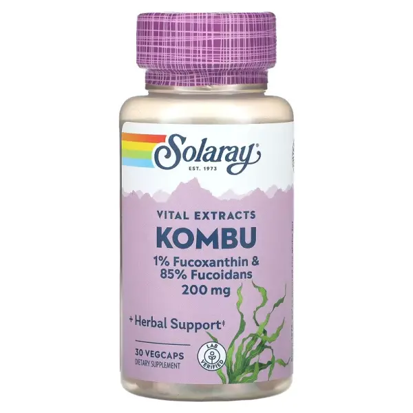 Комби-комби, Vital Extracts Kombu, Solaray, 200 мг, 30 вегетарианских капсул - Фото 1