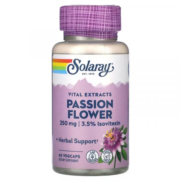 Пассифлора, Vital Extracts, Passion FLower, Solaray, 250 мг, 60 растительных капсул - Фото 1