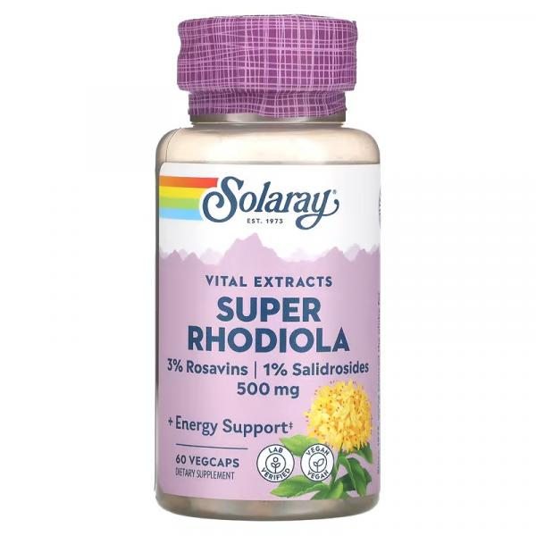 Суперэкстракт корня родиолы, Vital Extracts Super Rhodiola, Solaray, 500 мг, 60 веганских капсул - Фото 1