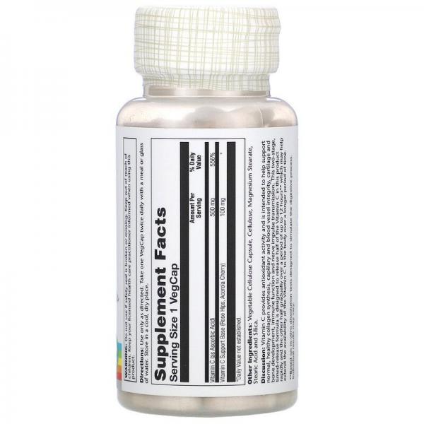 Витамин С, Vitamin C, Solaray, 500 мг, 100 капсул  - Фото 2