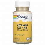 Витамин Д3 и К2, Vitamin D3 & K2, Solaray, без сои, 60 капсул  - Фото миниатюра 1