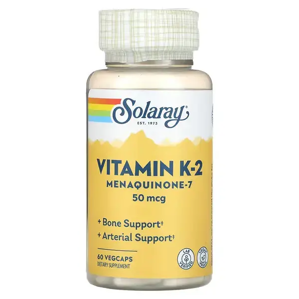 Витамин К-2 Менахинон-7, Vitamin K-2 Menaquinone-7, Solaray, 50 мкг, 60 капсул - Фото 1
