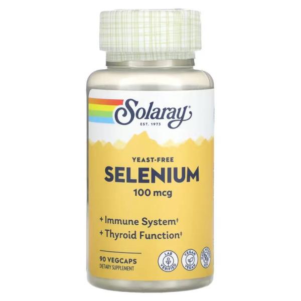 Бездрожжевой селен, Yeast Free Selenium, Solaray, 100 мкг, 90 вегетарианских капсул - Фото 1