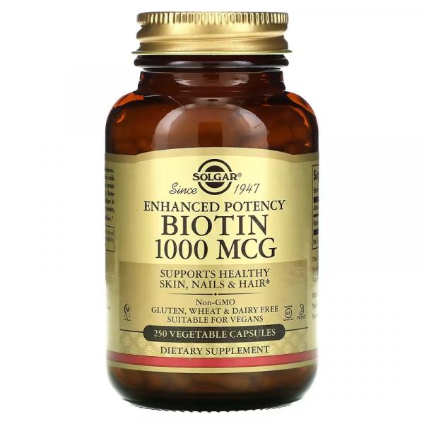 Биотин, Biotin, Solgar, 1000 мкг, 250 растительных капсул - Фото 1