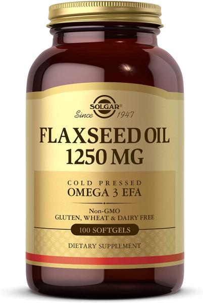 Льняное масло, Flaxseed Oil, Solgar, 1250 мг, 100 гелевых капсул