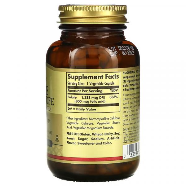 Фолат (Фолиевая кислота), Folic Acid, Solgar, 800 мкг, 250 капсул - Фото 2