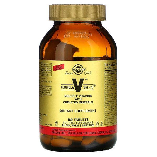 Мультивітаміни формула, Formula VM-75, Multiple Vitamins with Minerals, Solgar, 180 таблеток - Фото 1