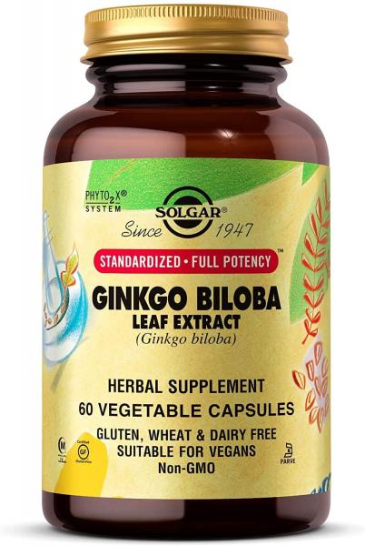 Гинкго Билоба, Ginkgo Biloba, Solgar, экстракт листьев, 60 капсул