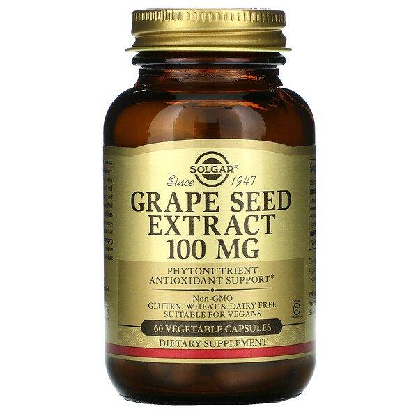 Экстракт виноградных косточек, Grape Seed Extract, Solgar, 100 мг, 60 капсул - Фото 1