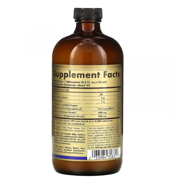 Кальций магний цитрат с витамином Д3, вкус голубики, Liquid Calcium Magnesium Citrate With Vitamin D3 Natural Blueberry Flavor, Solgar, 473 мл - Фото 2