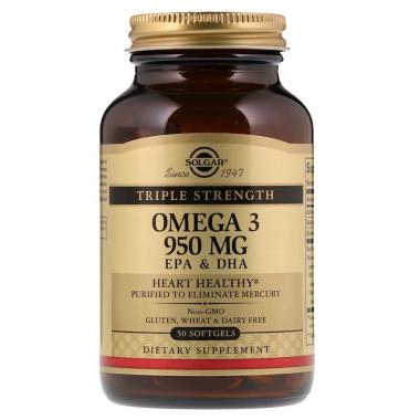 Рыбий жир, Омега - 3 (Omega-3, EPA DHA), Solgar, тройная сила, 950 мг, 50 капсул Рыбий жир, Омега - 3 (Omega-3, EPA DHA), Solgar, тройная сила, 950 мг, 50 капсул
