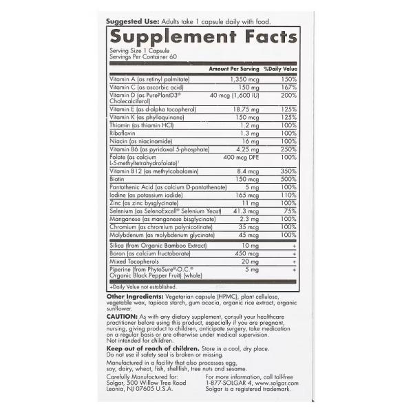 Мультивитамины для женщин, старше 50 лет, One Daily Women's Multi 50-plus, Solgar, 60 капсул - Фото 2