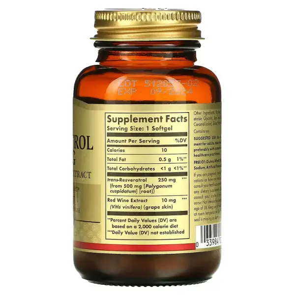 Ресвератрол, Resveratrol, Solgar,250 мг, 30 капсул - Фото 2