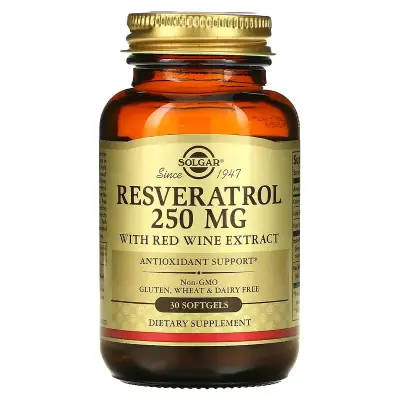 Ресвератрол, Resveratrol, Solgar, 250 мг, 30 капсул