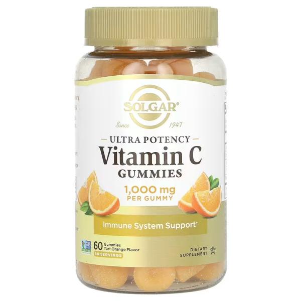 Жувальні таблетки з вітаміном C, зі смаком апельсина, Ultra Potency Vitamin C Gummies Tart Orange, Solgar, 1000 мг, 60 жувальних таблеток - Фото 1