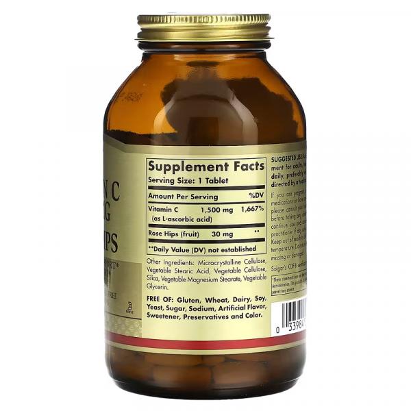 Витамин С с шиповником, Vitamin C with Rose Hips, Solgar, 1500 мг, 180 таблеток - Фото 2