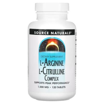 Комплекс L-аргинина и L-цитруллина, l-Arginine l-Citrulline Complex, Source Naturals, 1000 мг, 120 таблеток