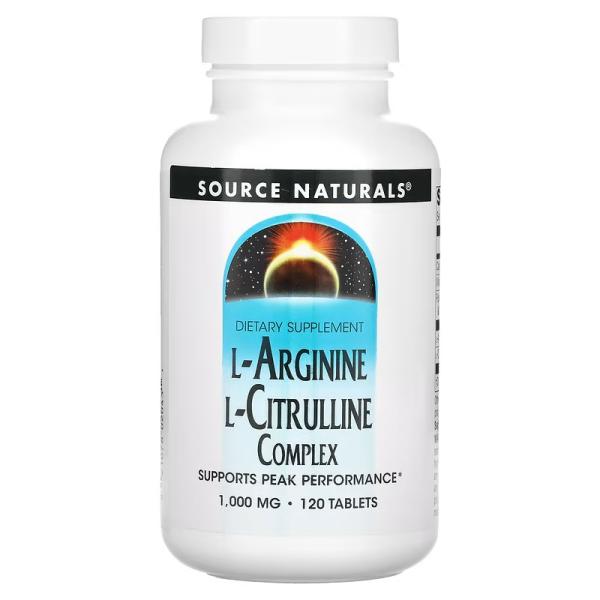 Комплекс L-аргинина и L-цитруллина, l-Arginine l-Citrulline Complex, Source Naturals, 1000 мг, 120 таблеток - Фото 1