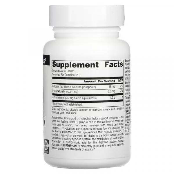 L-триптофан, L-Tryptophan, Source Naturals, 500 мг, 60 таблеток (166 мг в 1 таблетке) - Фото 2