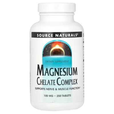 Комплекс хелата магния, Magnesium Chelate Complex, Source Naturals, 100 мг, 250 таблеток