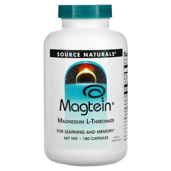 Магний L-треонат, Magtein Magnesium L-Threonate, Source Naturals, 667 мг, 180 капсул - Фото 1