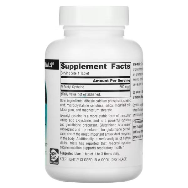 N-ацетилцистеин, N-Acetyl Cysteine, Source Naturals, 600 мг, 120 таблеток - Фото 2