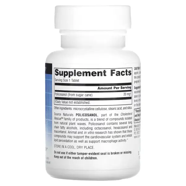 Полікозанол, Policosanol, Source Naturals,  20 мг, 60 таблеток - Фото 2