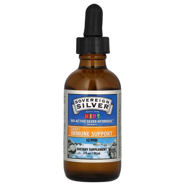 Ежедневный комплекс для поддержания иммунитета, для детей от 4 до 10 лет, Daily Immune Support Ages 4-10 ppm, Sovereign Silver, Kids Bio-Active Silver Hydrosol, 10 част./млн, 59 мл - Фото 1