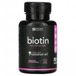 Биотин с кокосовым маслом, Biotin with Coconut Oil, Sports Research, 2500 мкг, 120 вегетарианских капсул - Фото миниатюра 1