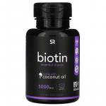 Биотин с кокосовым маслом, Biotin with Coconut Oil, Sports Research, 5000 мкг, 120 растительных капсул - Фото миниатюра 1