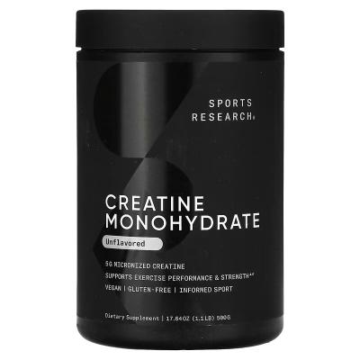 Моногидрат креатина, без добавок, Creatine Monohydrate, Unflavored, Sports Research, 500 г