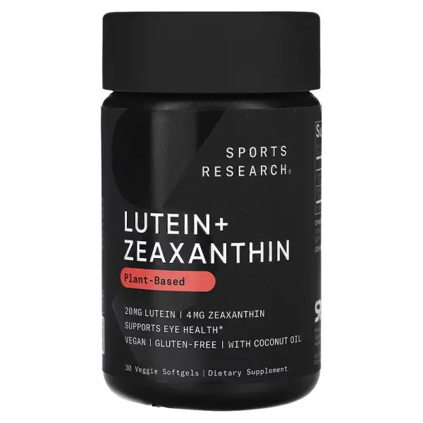 Лютеїн і зеаксантин із кокосовою олією, Lutein + Zeaxanthin, Sports Research, 30 веганських капсул - Фото 1