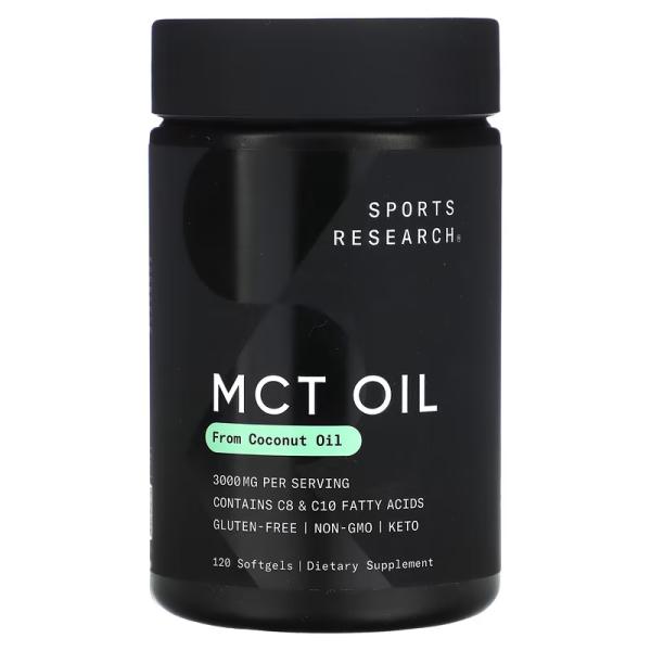 Масло MCT, MCT Oil, Sports Research, 3000 мг, 120 капсул (1000 мг в 1 капсуле) - Фото 1