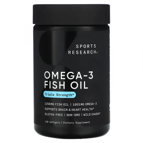 Рыбий жир с омега-3, тройная эффективность, Оmega-3 Fish Oil Triple Strength, Sports Research, 1250 мг, 120 мягких таблеток - Фото 1