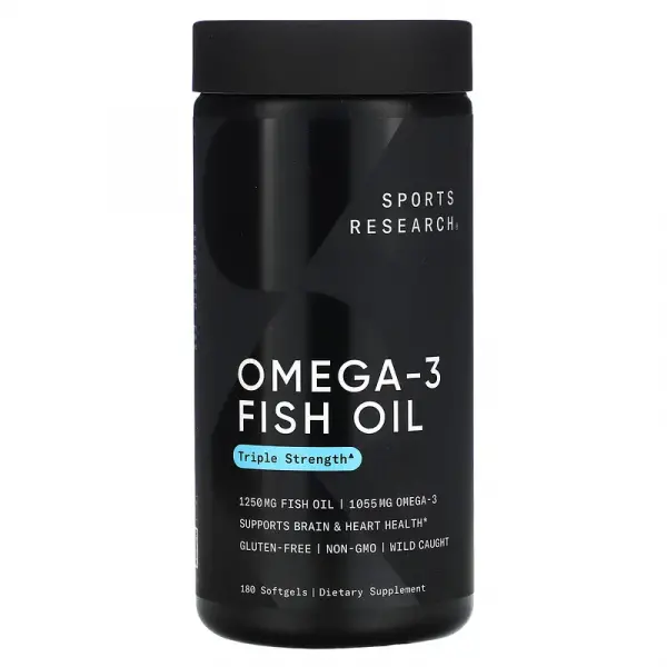 Рыбий жир с омега-3, тройная сила, Omega-3 Fish Oil Triple Strength, Sports Research, 1250 мг, 180 капсул - Фото 1