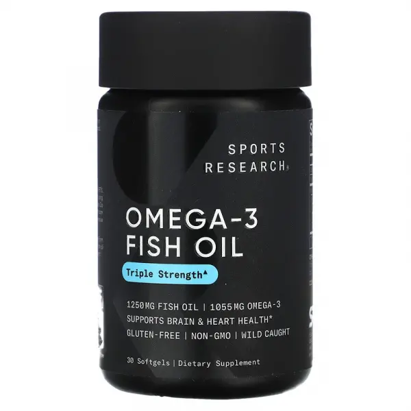Рыбий жир с омега-3, тройная сила, Omega-3 Fish Oil Triple Strength, Sports Research, 1250 мг, 30 капсул - Фото 1