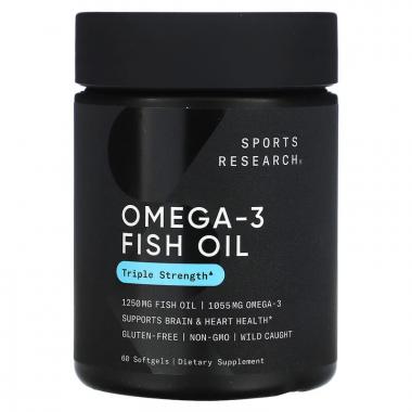 Рыбий жир с омега-3, тройная эффективность, Оmega-3 Fish Oil Triple Strength, Sports Research, 1250 мг, 60 капсул Рыбий жир с омега-3, тройная эффективность, Оmega-3 Fish Oil Triple Strength, Sports Research, 1250 мг, 60 капсул
