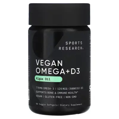 Веганская омега-3, Vegan Omega-3, Sports Research, 60 растительных капсул