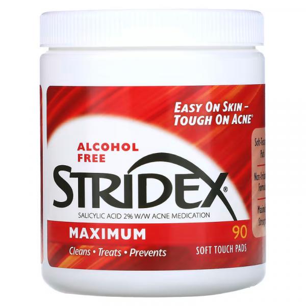Контроль акне, максимальное действие, без спирта, Maximum, Alcohol Free, Single-Step, Stridex, 90 мягких салфеток - Фото 2