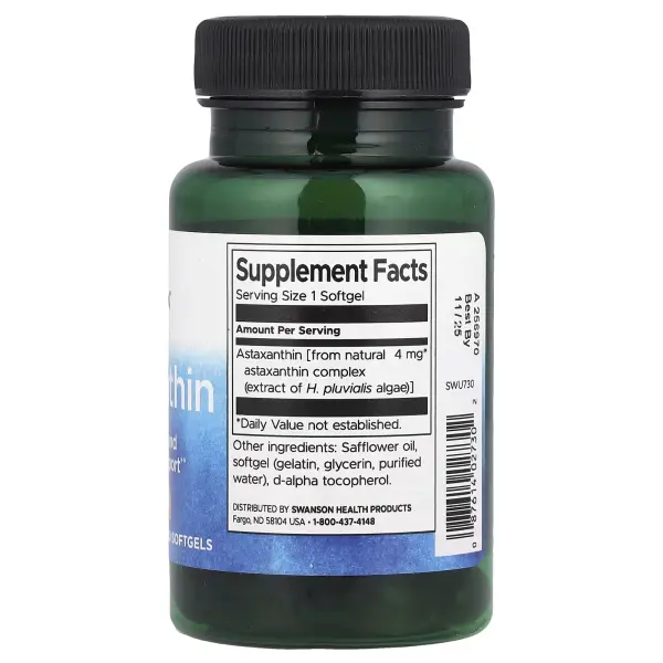 Астаксантин, Astaxanthin, Swanson, 4 мг, 60 мягких капсул - Фото 2