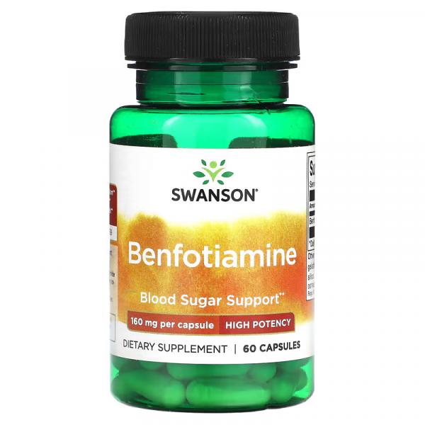 Бенфотиамин, высокоэффективный, Benfotiamine High Potency, Swanson, 160 мг, 60 капсул - Фото 1