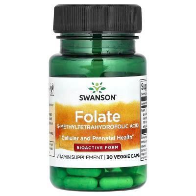 Фолат, Folate, Swanson, 30 веганских капсул