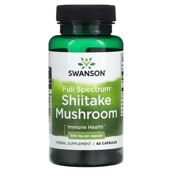 Гриб шиитаке полного спектра, Full Spectrum Shiitake Mushroom, Swanson, 500 мг, 60 капсул - Фото 1