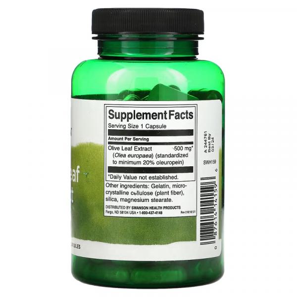 Экстракт оливковых листьев, Olive Leaf Extract, Swanson, 500 мг, 120 капсул - Фото 2