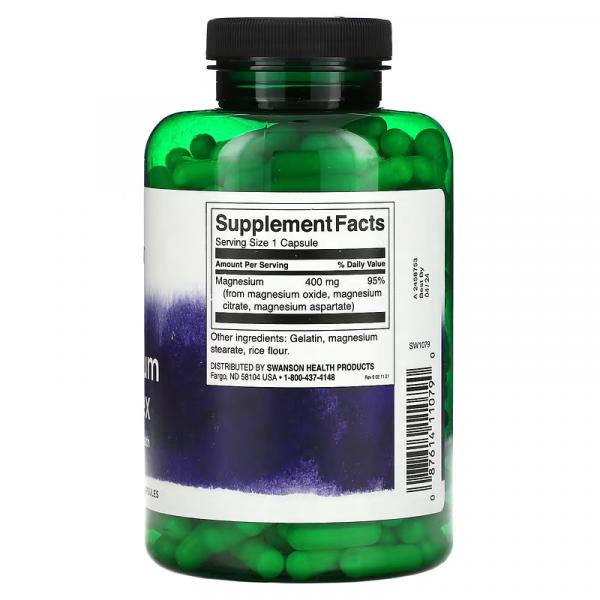 Тройной комплекс магния, Triple Magnesium Complex, Swanson, 400 мг, 300 капсул - Фото 2