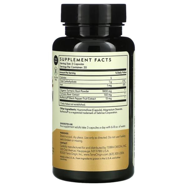 Куркумин и биоперин, Turmeric Curcumin with Bioperine, Terra Origin, 60 растительных капсул - Фото 2