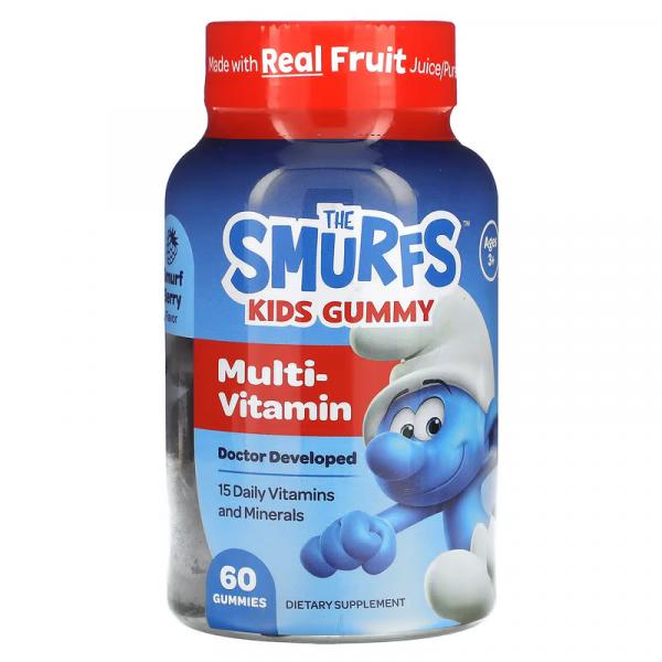 Жевательные мультивитамины, для детей от 3 лет, ягодный вкус, Multi-Vitamin Ages 3 Smurf Berry, The Smurfs, 60 жевательных конфет - Фото 1